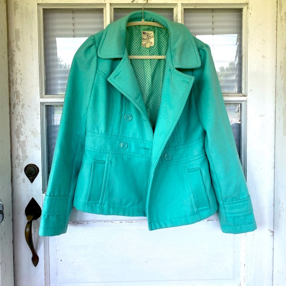 Mint green blue winter coat